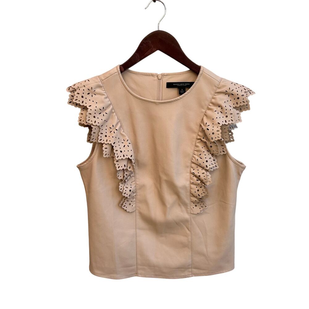 Marc New York Beige Sleeveless Eyelet Ruffle Top